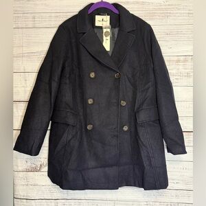 Stylish Black Double-Breasted Pea Coat
